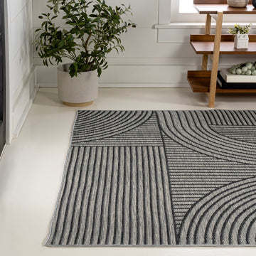 Zephyr Mid-Century Modern Arch Stripe Reversible Machine-Washable Indoor/Outdoor Area Rug